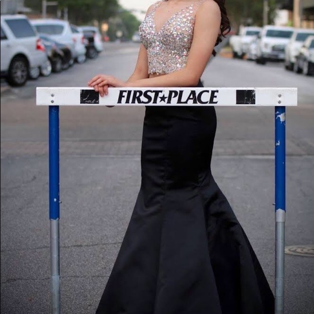 black and rhinestones mermaid prom dress